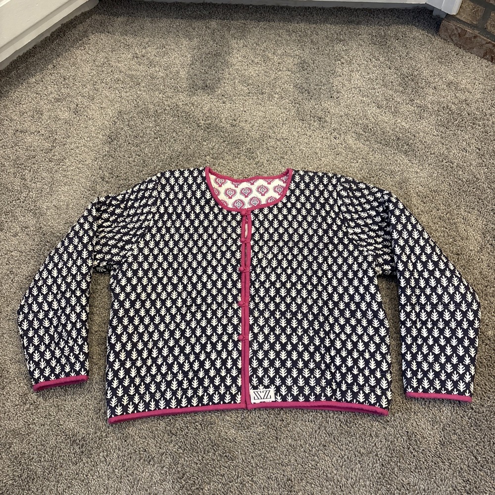 J.Crew x SZ Blockprints Reversible Cotton Quilted Jacket Size M/L Pink Blue